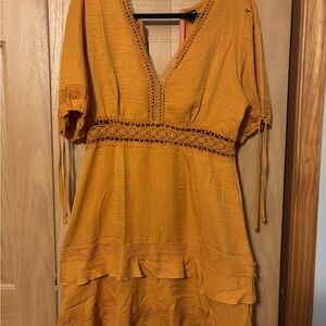 Orange V-Neck Dress with Lace Details